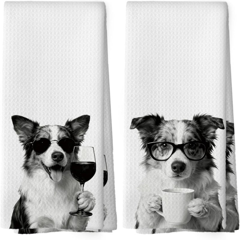 Mcehtle Funny Australian Shepherd Kitchen Towels Set of 2, Funny Dog Kitchen Accessories, Coffee Wine Station Decor, Dog Chef Gift Hand Towel, Dining Room Decorative Tea Towel Dish Towels 16x24 Inch - Image 1